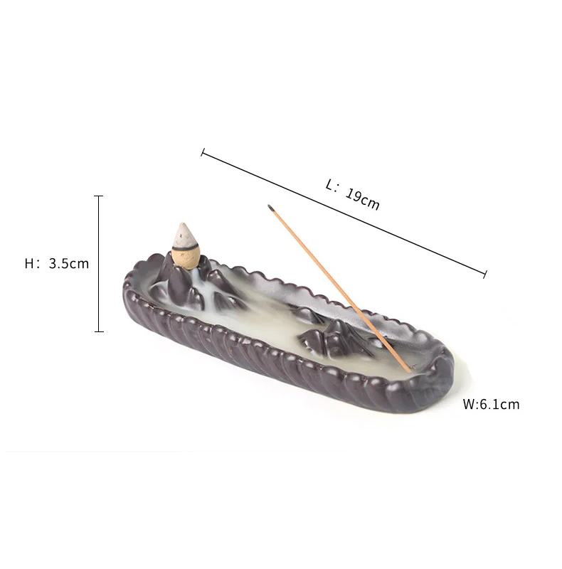 (19x6cm) Keramik Räucherstäbchen Halter Home Deko Wasserfall Räucherkegel Aschefänger - Braun