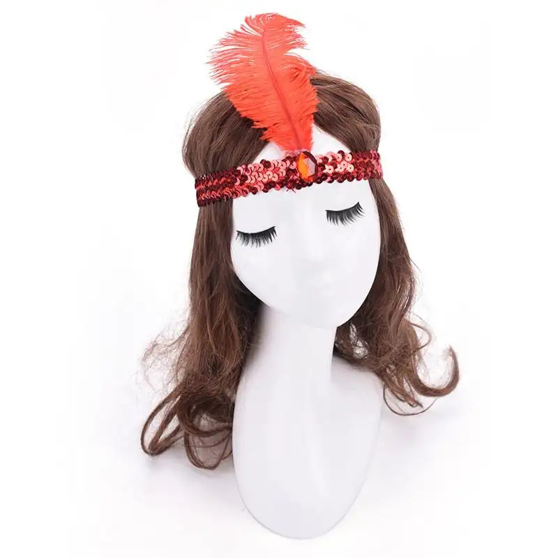 Feder Haarband Fasnachts Kostüm Zubehör Motto Party Accessoire 20er Jahre Halloween Foto Requisite mit Pailletten / Brosche / Feder - Schwarz