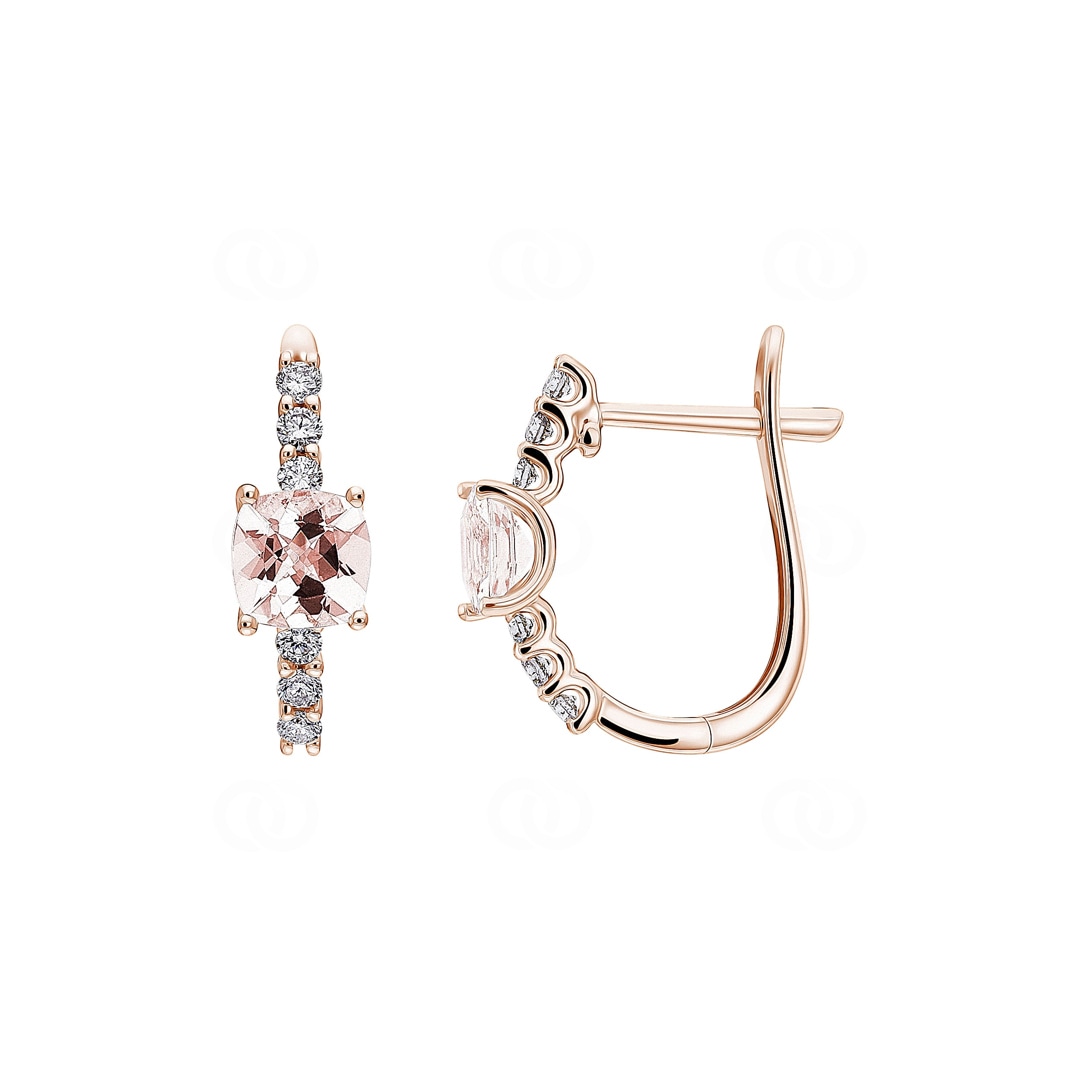 Kreolen 750/18 K Roségold mit Morganiten & Diamanten 0.20 ct H/si