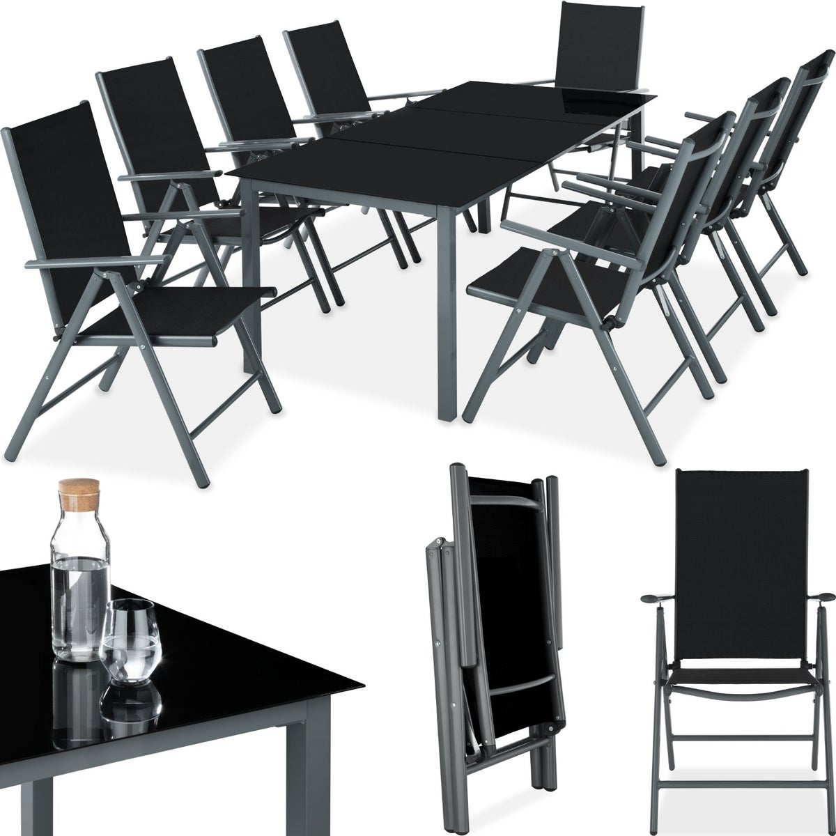 tectake Pompeii zitgroep met aluminium frame, voor 8 personen, tafel met veiligheidsglasplaat en stelschroeven