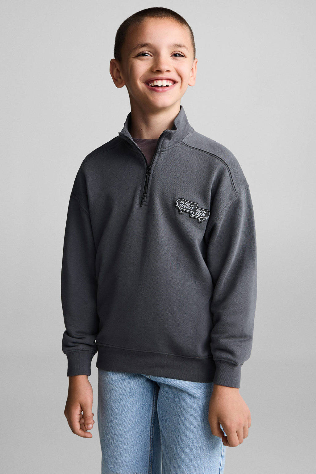 Mango Kids sweater met printopdruk antraciet