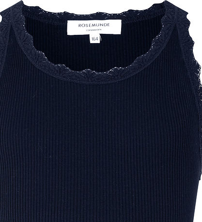Rosemunde Top - Seide/Baumwolle - Rib - Navy m. Spitze