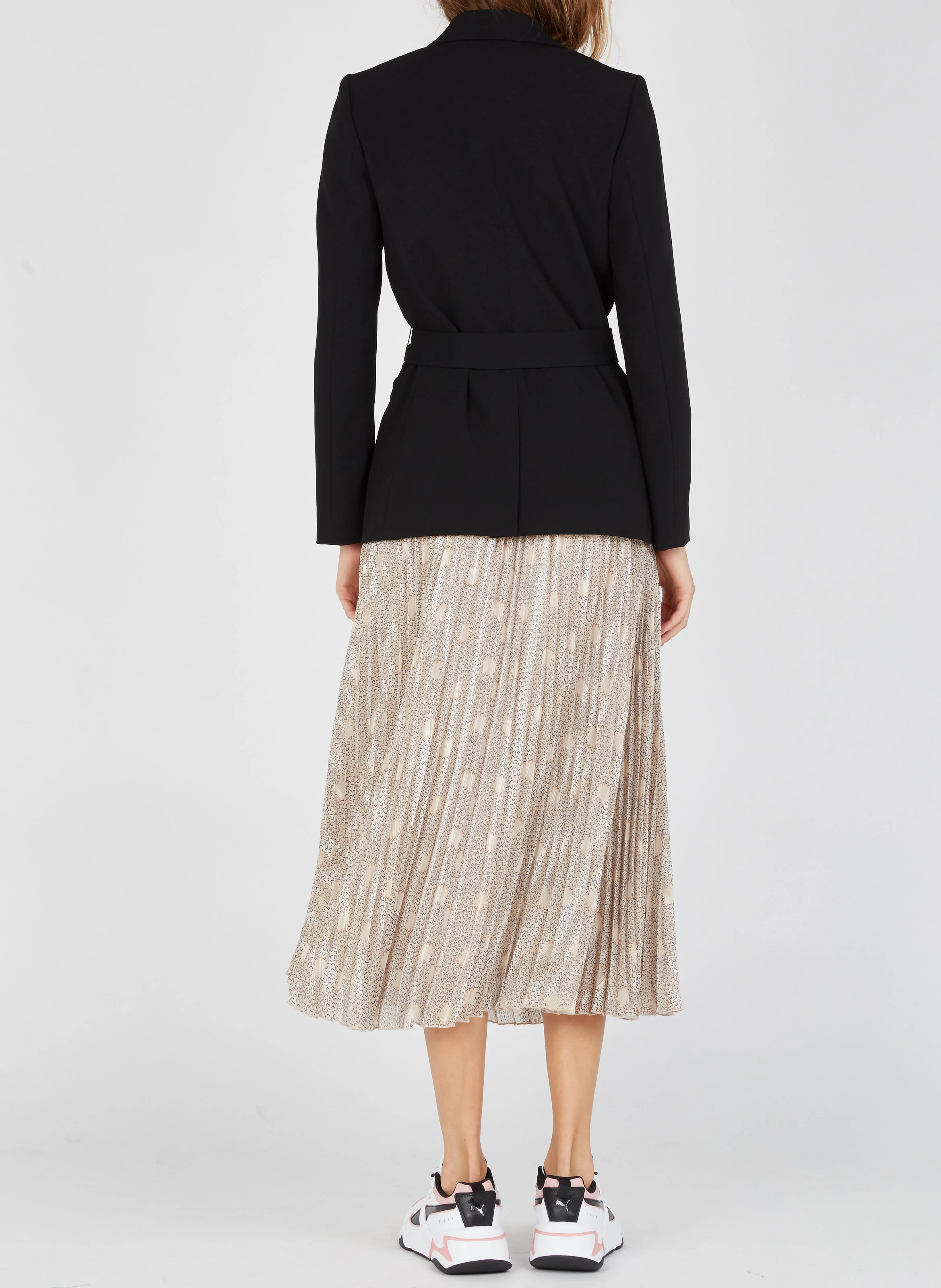 Veste col tailleur ceinturée en crêpe | Noir