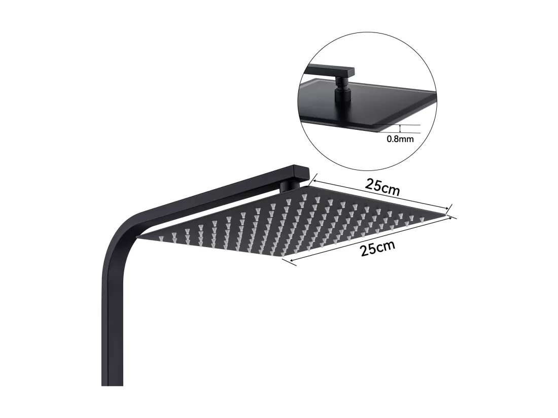 Colonne Douche Noir,Sans Mitigeur,Hauteur Réglable 690-1130cm+Mitigeur Thermostatique Douche Bouton Sécurisé à 38°C,Chromé