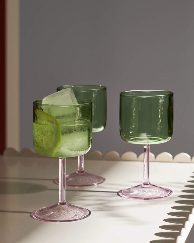 HAY - Tint Vin Glas, Sæt af 2 -Grøn og pink