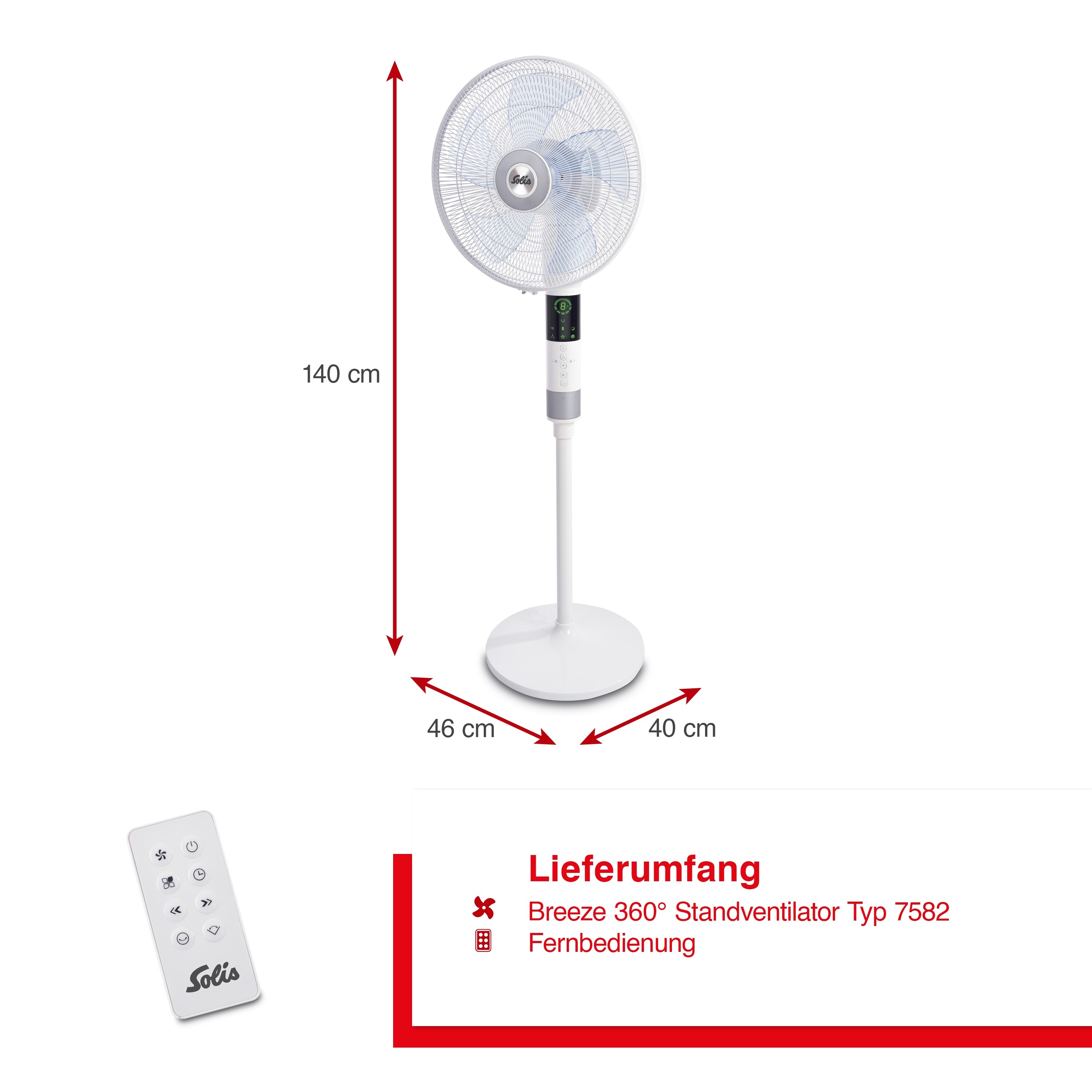 Solis 360° Standventilator, Oszillationsfunktion, 3 Stufen, Timer