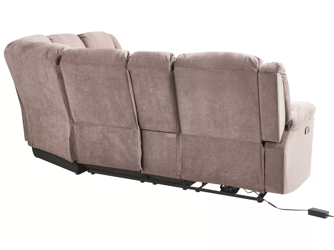 Canapé d'Angle Électrique à 5 Places avec Port USB en Tissu Beige Taupe Rokke