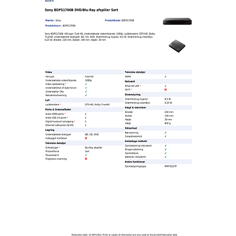 Sony Blu-ray afspiller BDP-S1700B