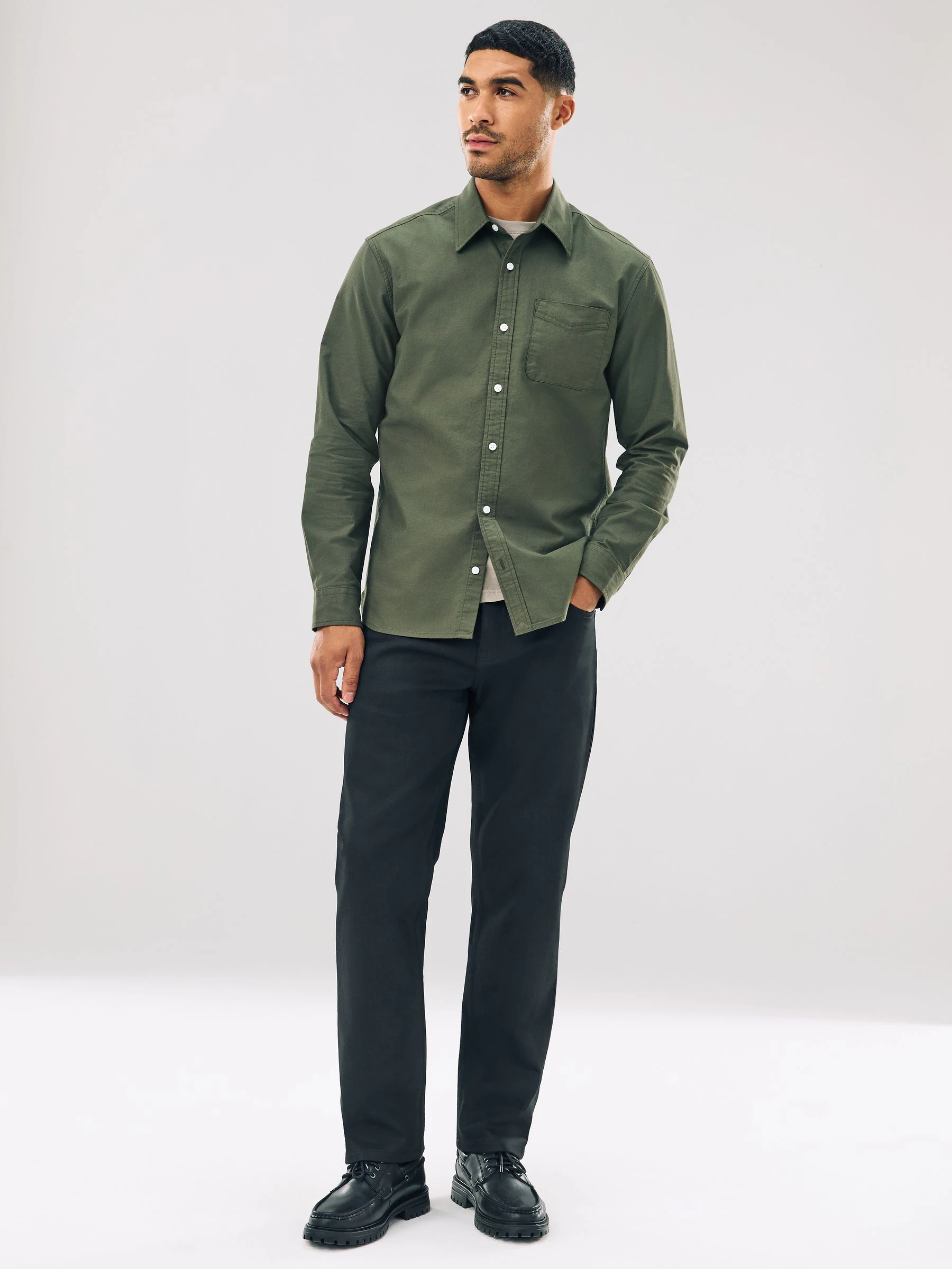 Donkergroen - Slim Fit - Oxford-hemd met lange mouwen