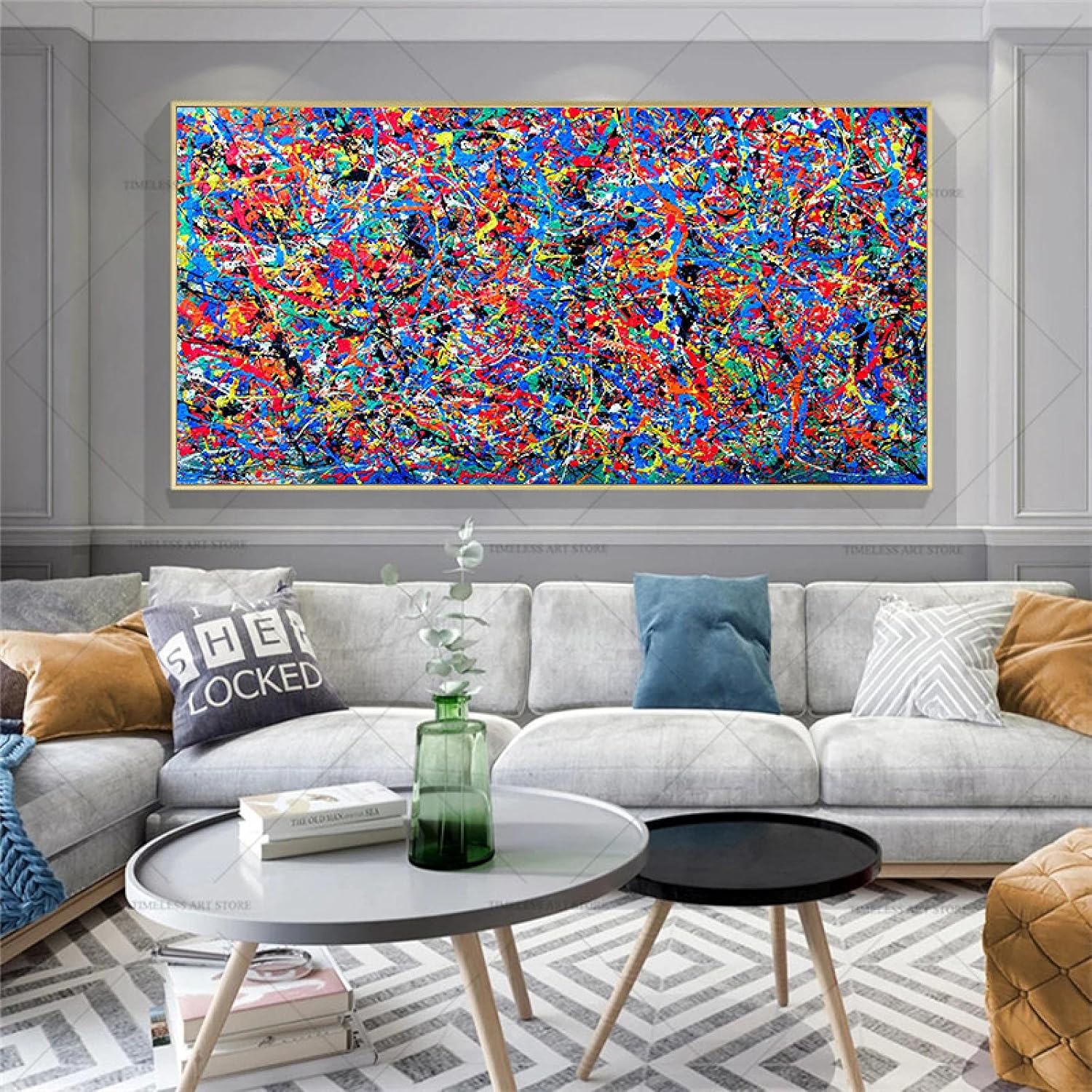 KADING Jackson Pollock Abstrakte bunte Linien Leinwand Gemälde an der Wand Poster und Druck Moderne Wandkunst Bild für Wohnzimmer 75x150cm(30x59in) Innenrahmen