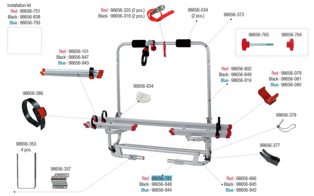 Fiamma Auflagebügel passend für Caravan XL A Pro 200 - Frabe Rot Fiamma Ersatzteilnummer 98656-781