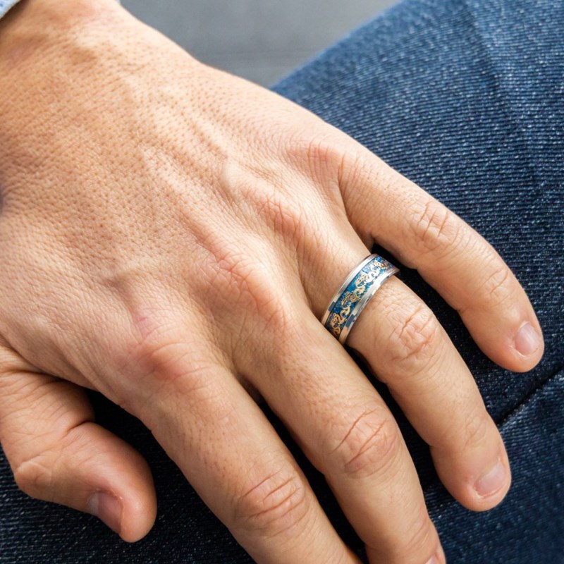 Bague Anneau Homme Acier Argenté Dragon