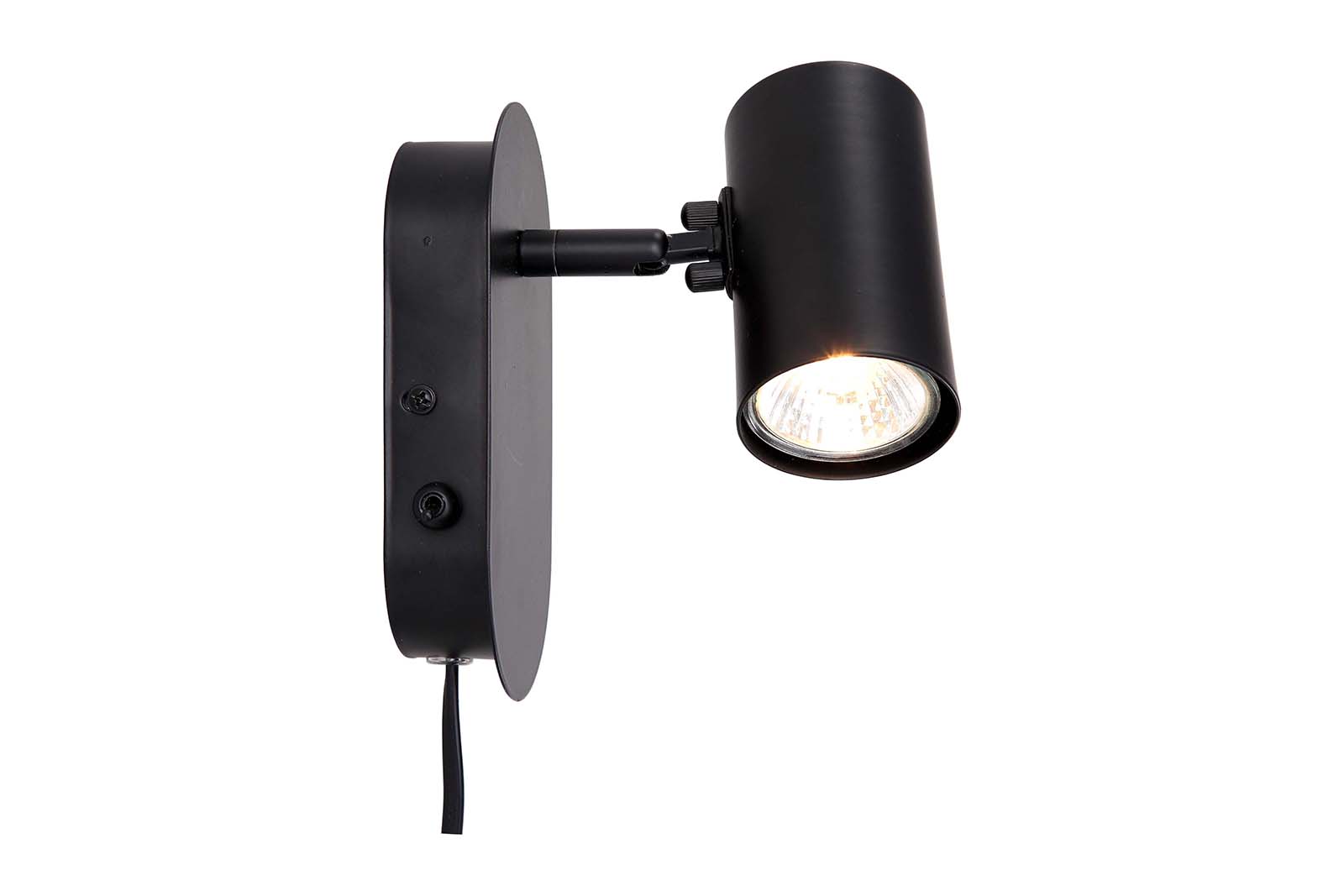 Tube vegglampe Sort med bryter og ledning.