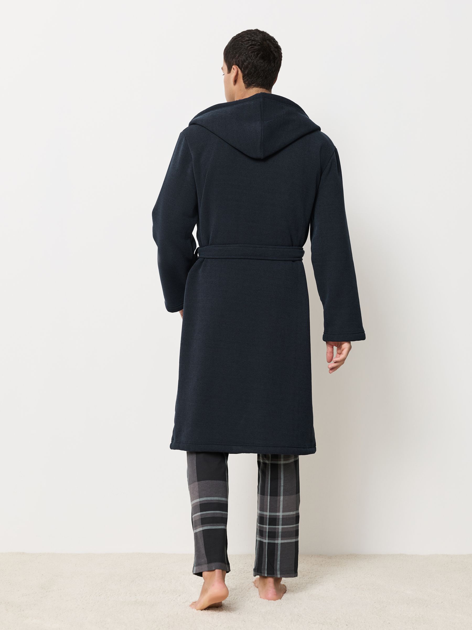 Donkerblauw - Corded Textured Dressing Gown