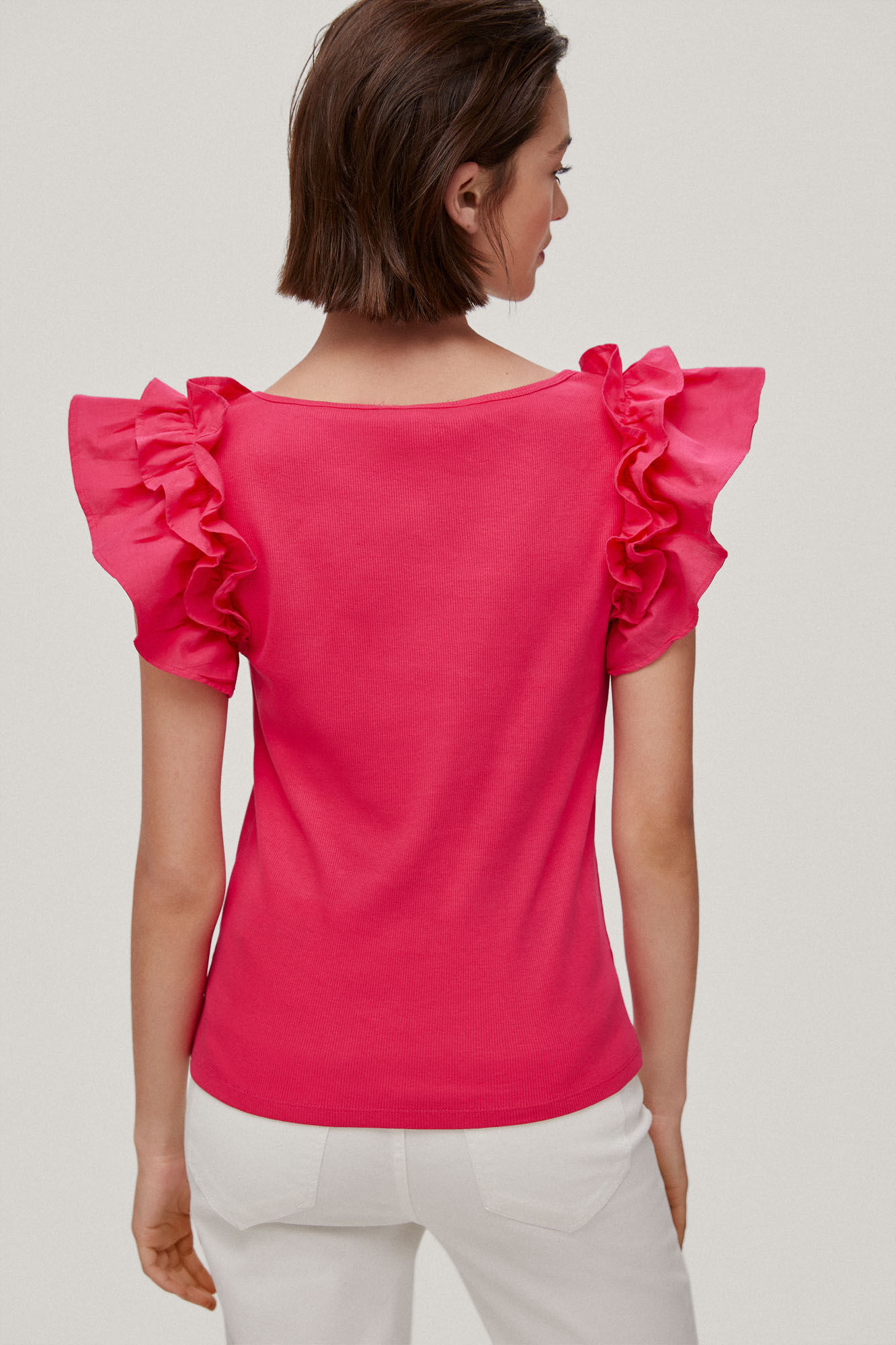 Camiseta com alças franzidas - Rosa