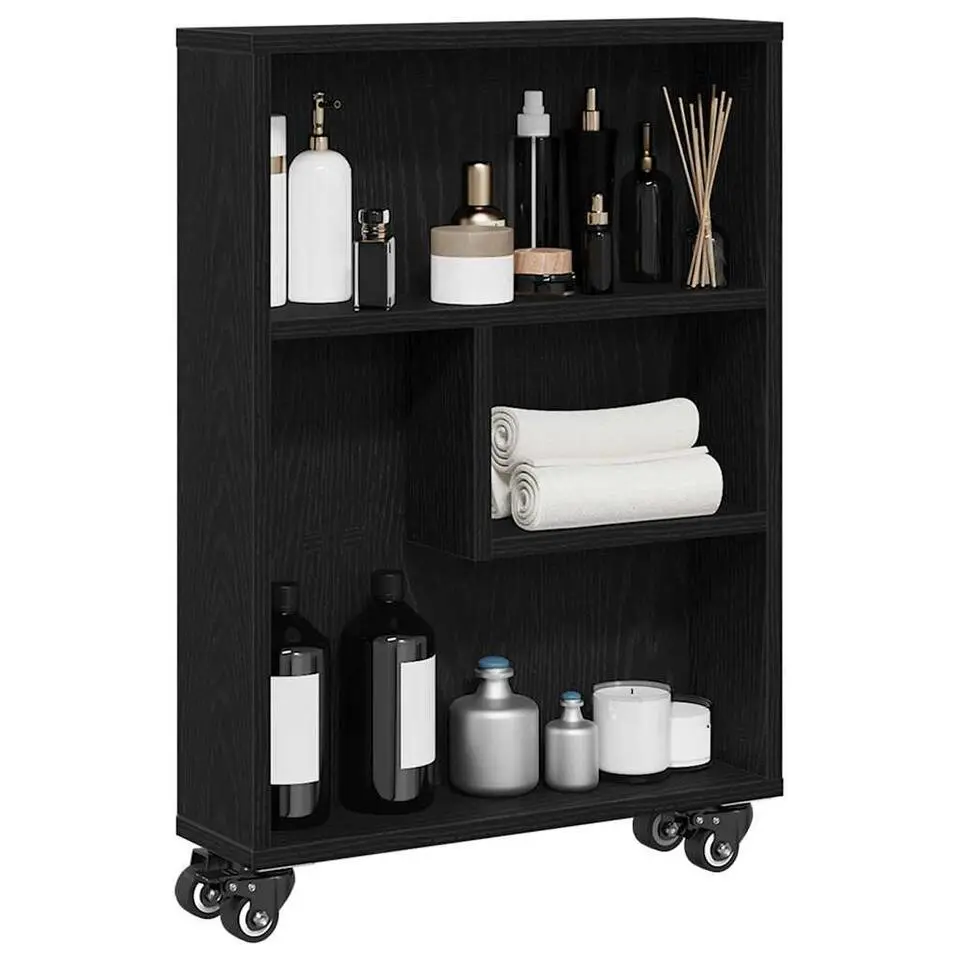 vidaXL - Opbergtrolley smal - Zwart eiken - Bewerkt hout - 48x13x68 cm
