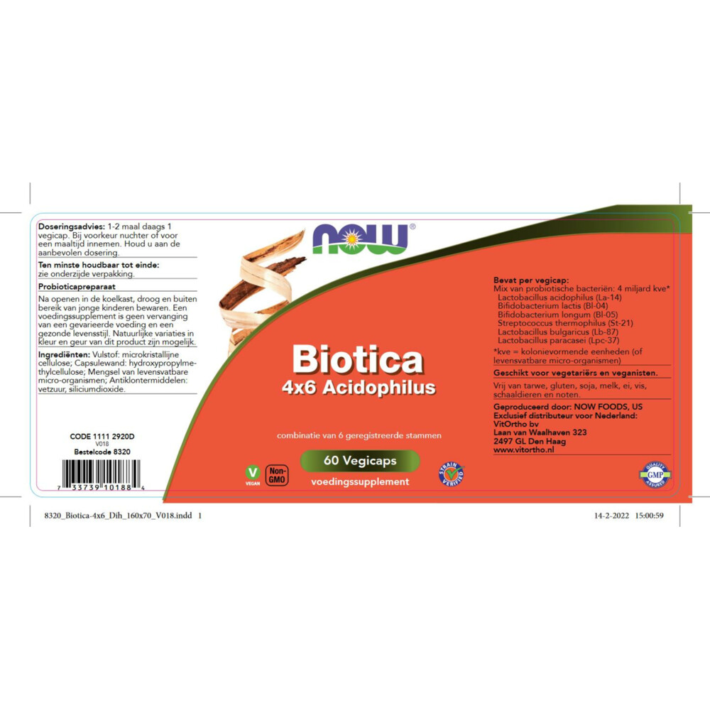 NOW Biotica 4X6 Acidophilus60 capsules