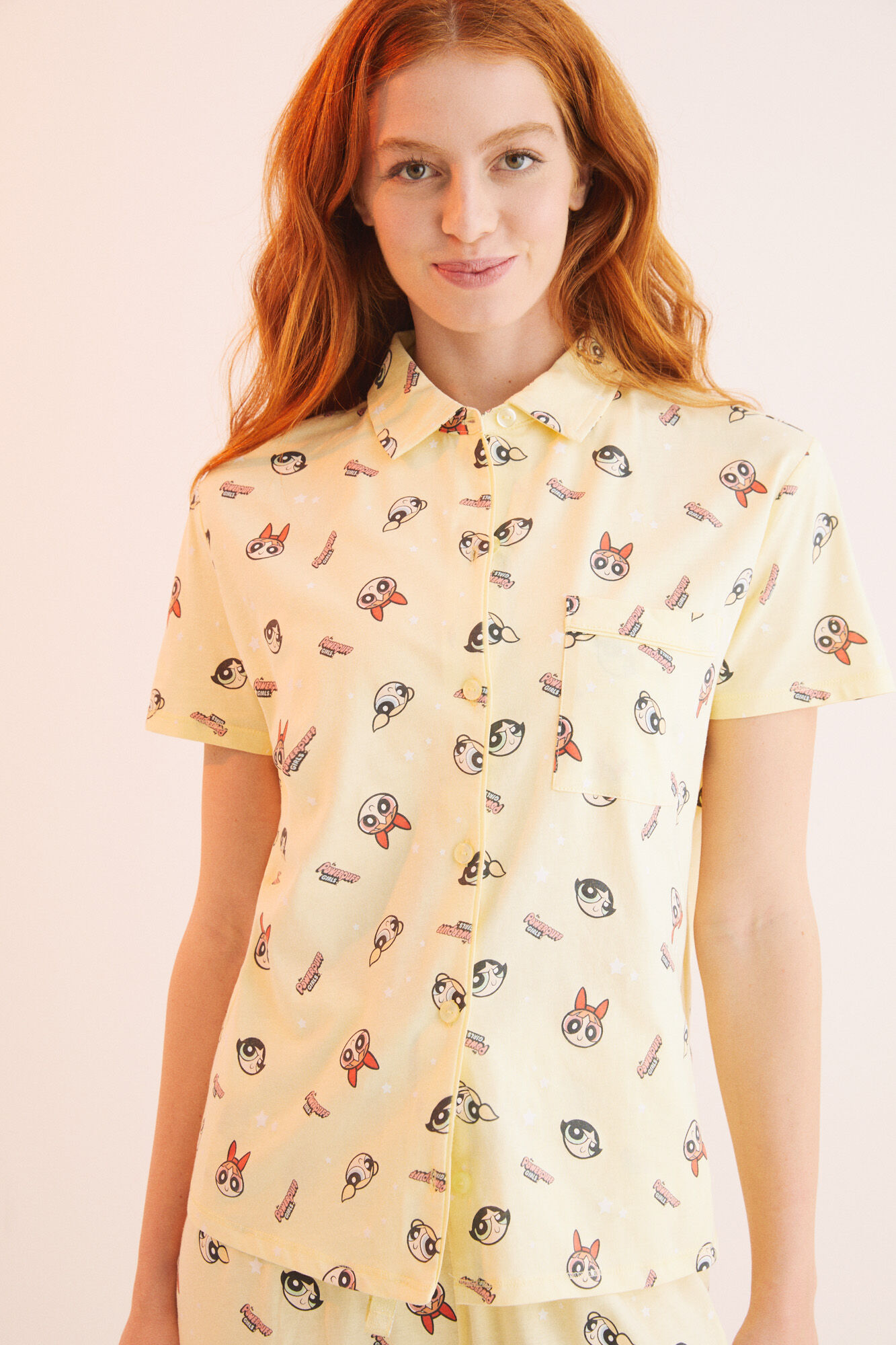 Pijama amarelo das Meninas Superpoderosas, 100% algodão.