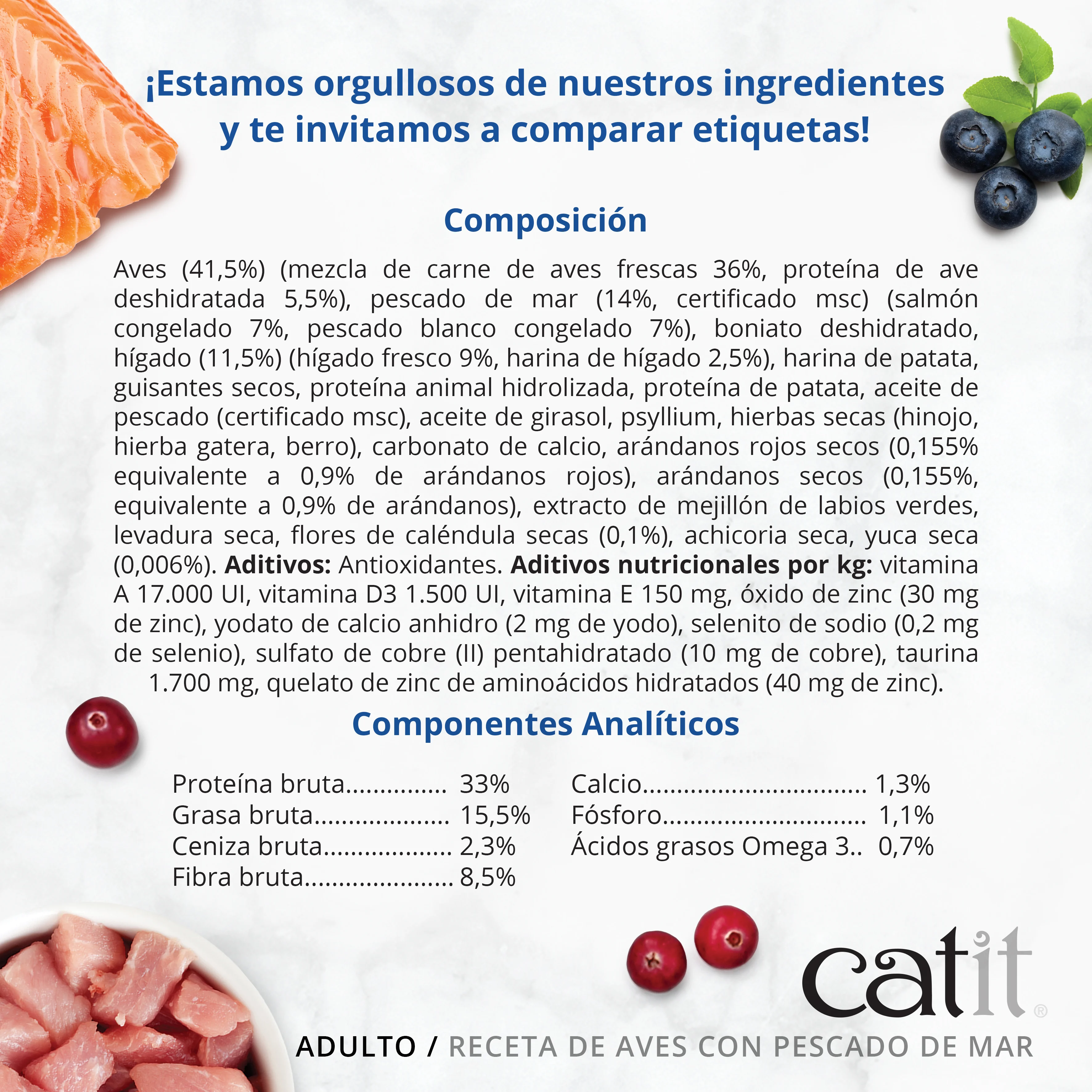 Catit Recipes Ração para Gatos Adultos - Receita de Aves com Peixe do Mar, 2 kg