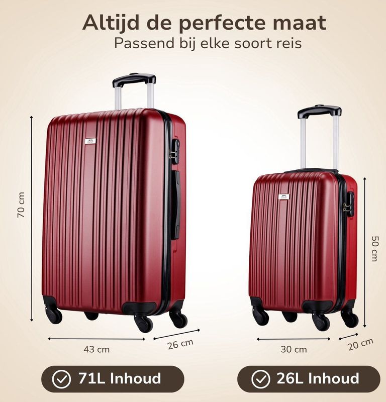 Slazenger Kofferset 2 Delig - Handbagage Trolley 26L en Ruimbagage Koffer 71L - Bordeauxrood