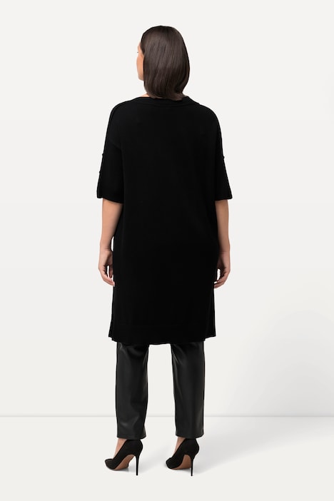 Longpullover, Schmuckknöpfe, V-Ausschnitt, Fledermausarm