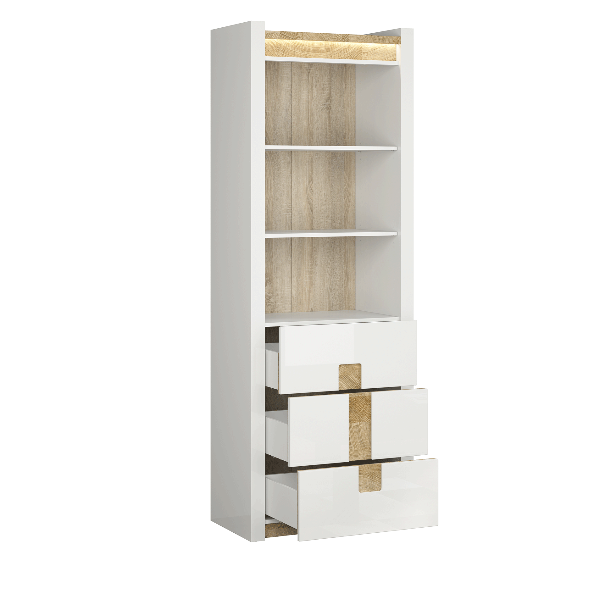 Standvitrine - weiß Hochglanz - LED-Beleuchtung - 202 cm hoch