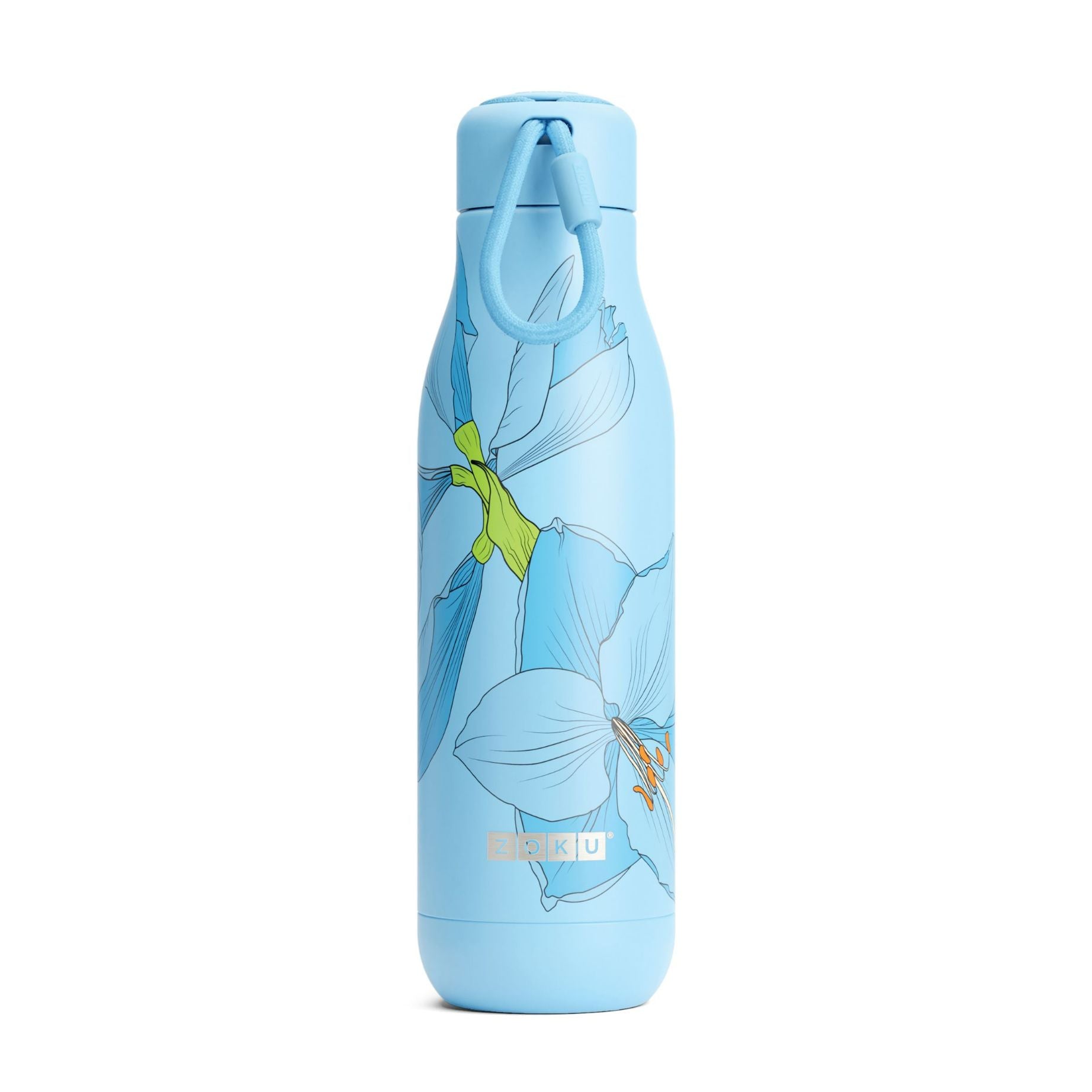 Thermosfles RVS, 750 ml,  Blauw Bloem Design - Zoku | Hydration
