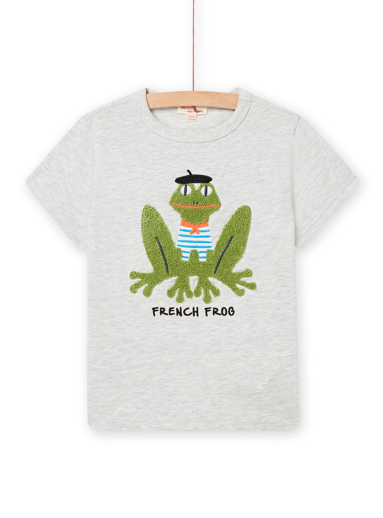 T-shirt gris chiné avec animation grenouille enfant garçon
