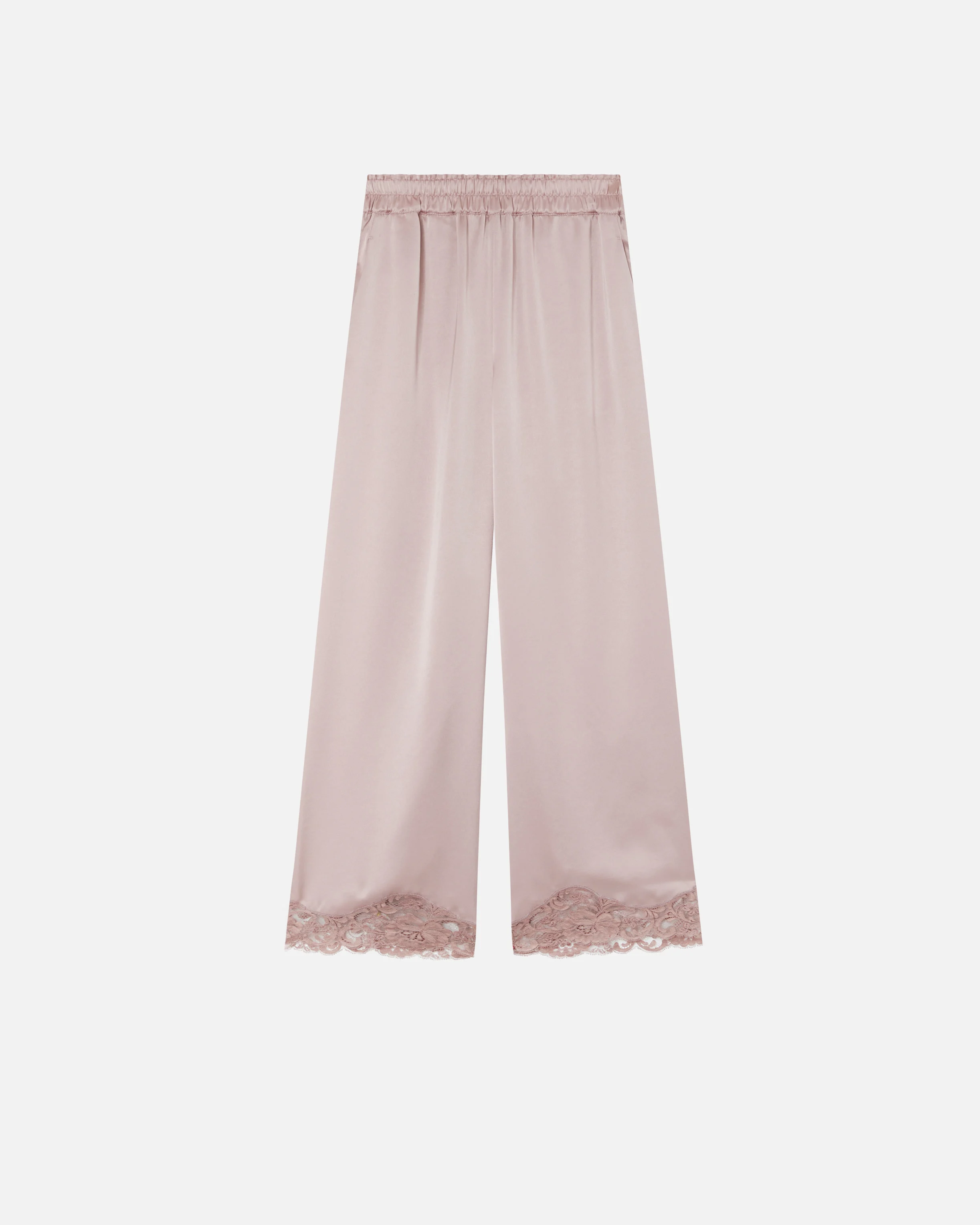Pantalon palazzo avec dentelle en bas de jambe | Rose