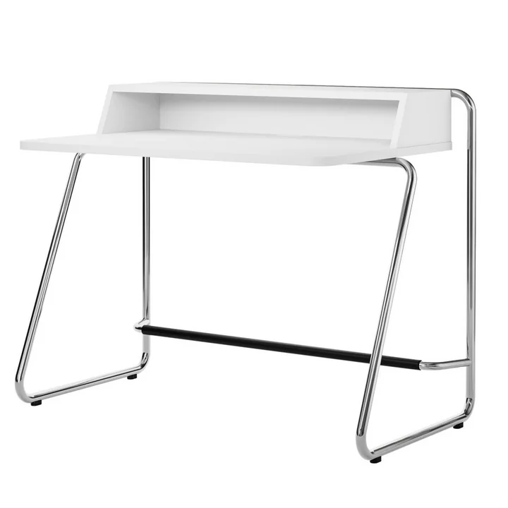 Thonet - S 1200 Sekretär, Chrom / Korpus Esche reinweiss decklackiert (RAL 9010) / Tischplatte Esche reinweiss decklackiert (RAL 9010)