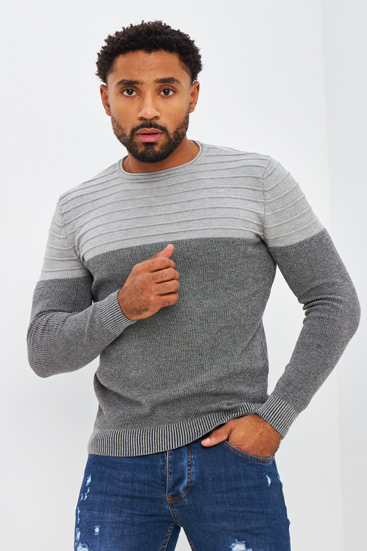 Pull fin bicolore gris et noir