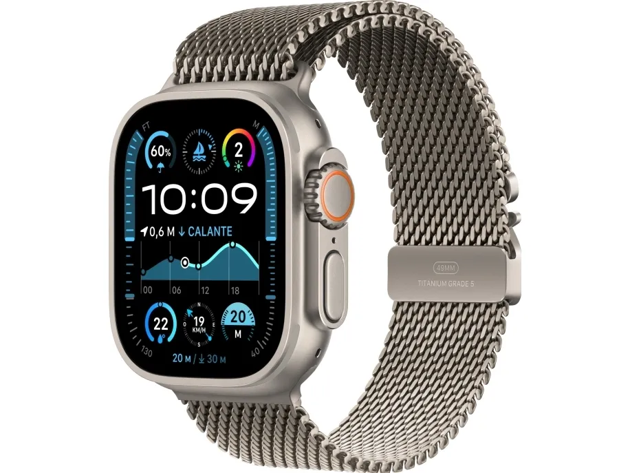 Apple Watch Ultra 2 - 49 mm - naturlig titanium - smart ur med milanesisk løkke - båndstørrelse: S - 64 GB - LTE, Wi-Fi 4, UWB, Bluetooth - 4G - 61.4 g