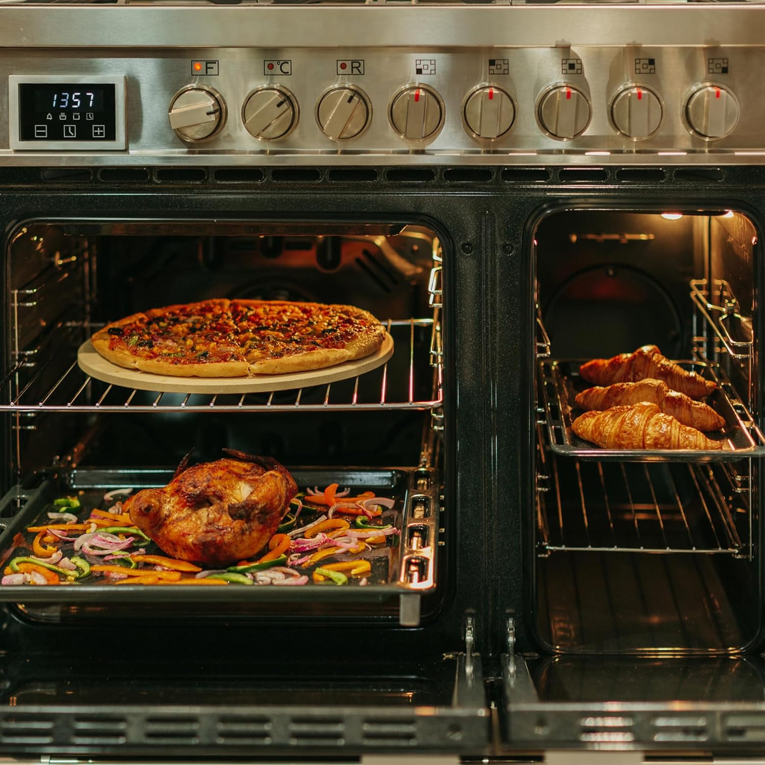 Kaiser Premium Herd HGE 93201 R Gasherd 90 cm Edelstahl • Doppel-Elektrobackofen 115 L • 5 Gasbrenner mit 3,7 kW WOK • Erdgas/Propangas Range Coocker • 8 Funktionen • Selbstreinigung • Anti-Touch