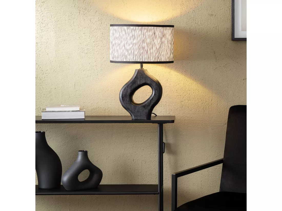 Lampe à Poser en bois Dhara ILUZZIA Blanc / Noir