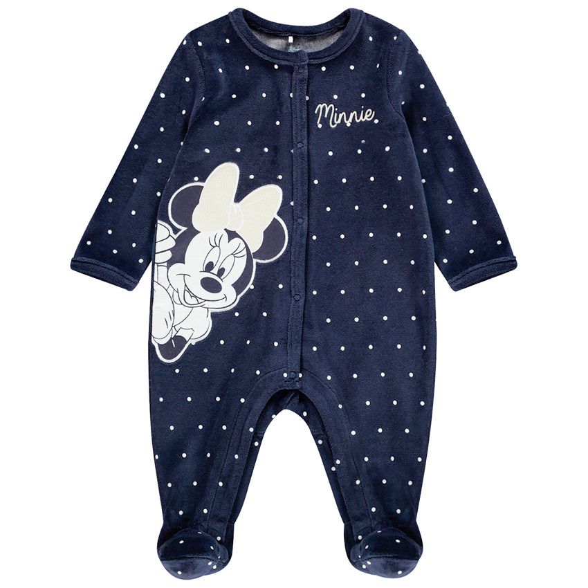 Dors-bien en velours à pois print Minnie Disney pour bébé fille - Bleu marine
