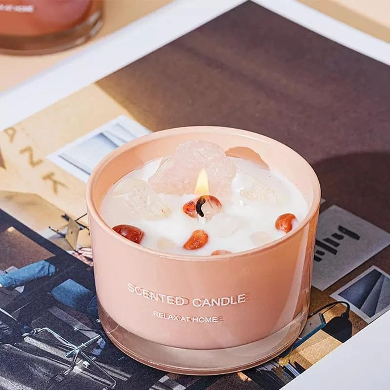 Duft Kerze im Glas Aromatherapie Sojawachs Kerze Home Deko Kristall Steine - Rosen