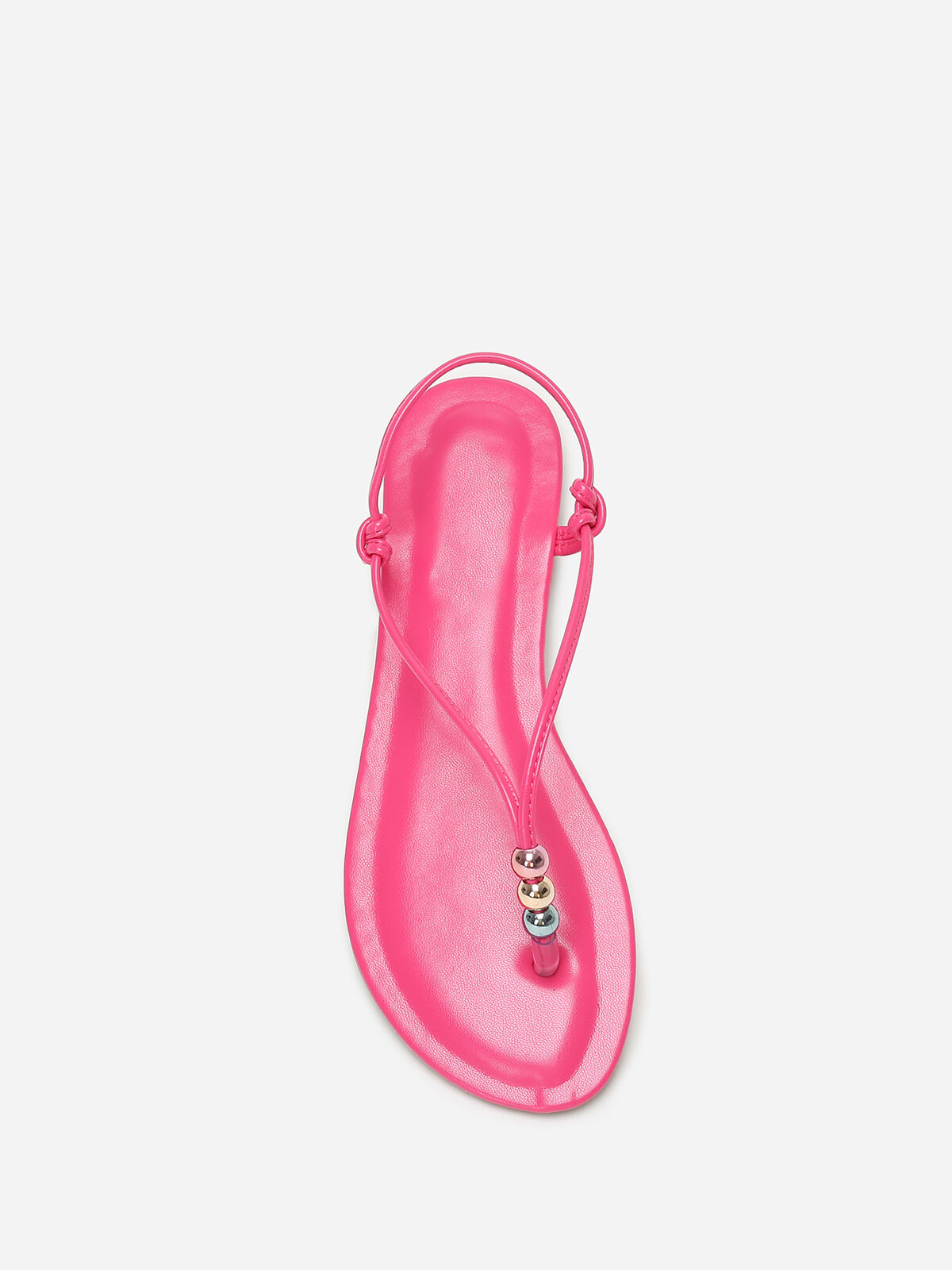 Nu-pieds à fines bride avec perles colorées- Fuchsia