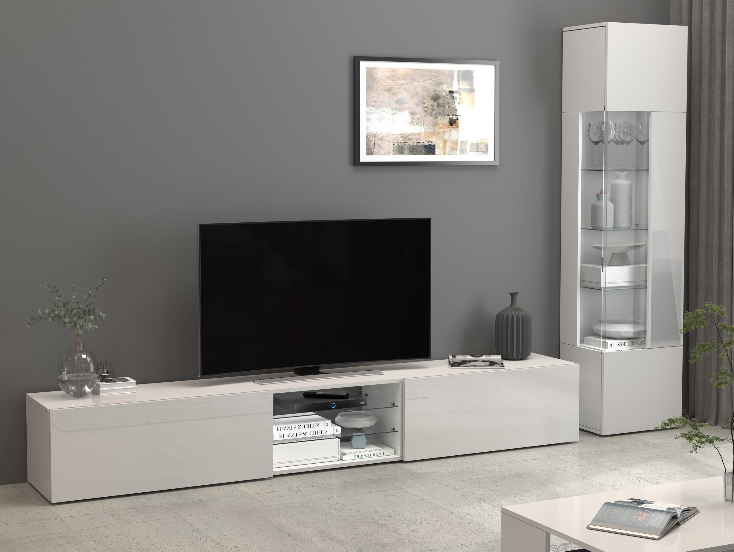 INOSIGN Lowboard »Egypt,Lowboard,TV-Kommode,TV-Möbel,TV-Bank« mit 2 Klappen, 2 Glasböden,kompl. Hochgl. lackiert (B/T/H)240x38x35 cm