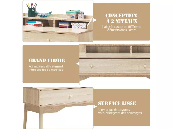 Bureau Moderne avec Tiroir et Étagère, 120 x 50 x 93 CM, Table d'Écriture avec Dispositif Anti-basculement, Naturel