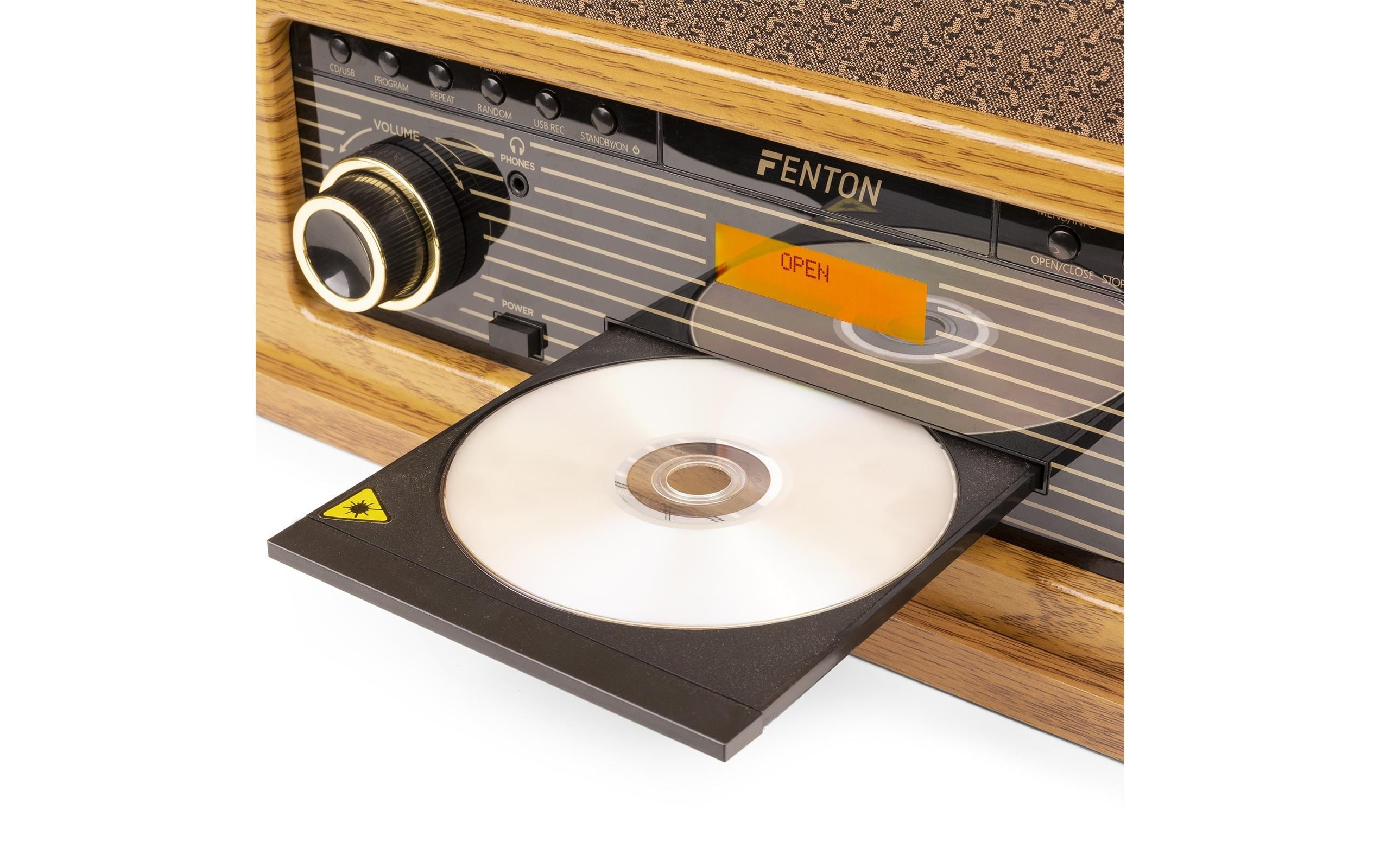 Plattenspieler Memphis Vintage Hellbraun<br>Retro Plattenspieler mit Radio, Bluetooth, Media-Player und Umwandlungsmöglichkeit für Schallplatten und Kassetten