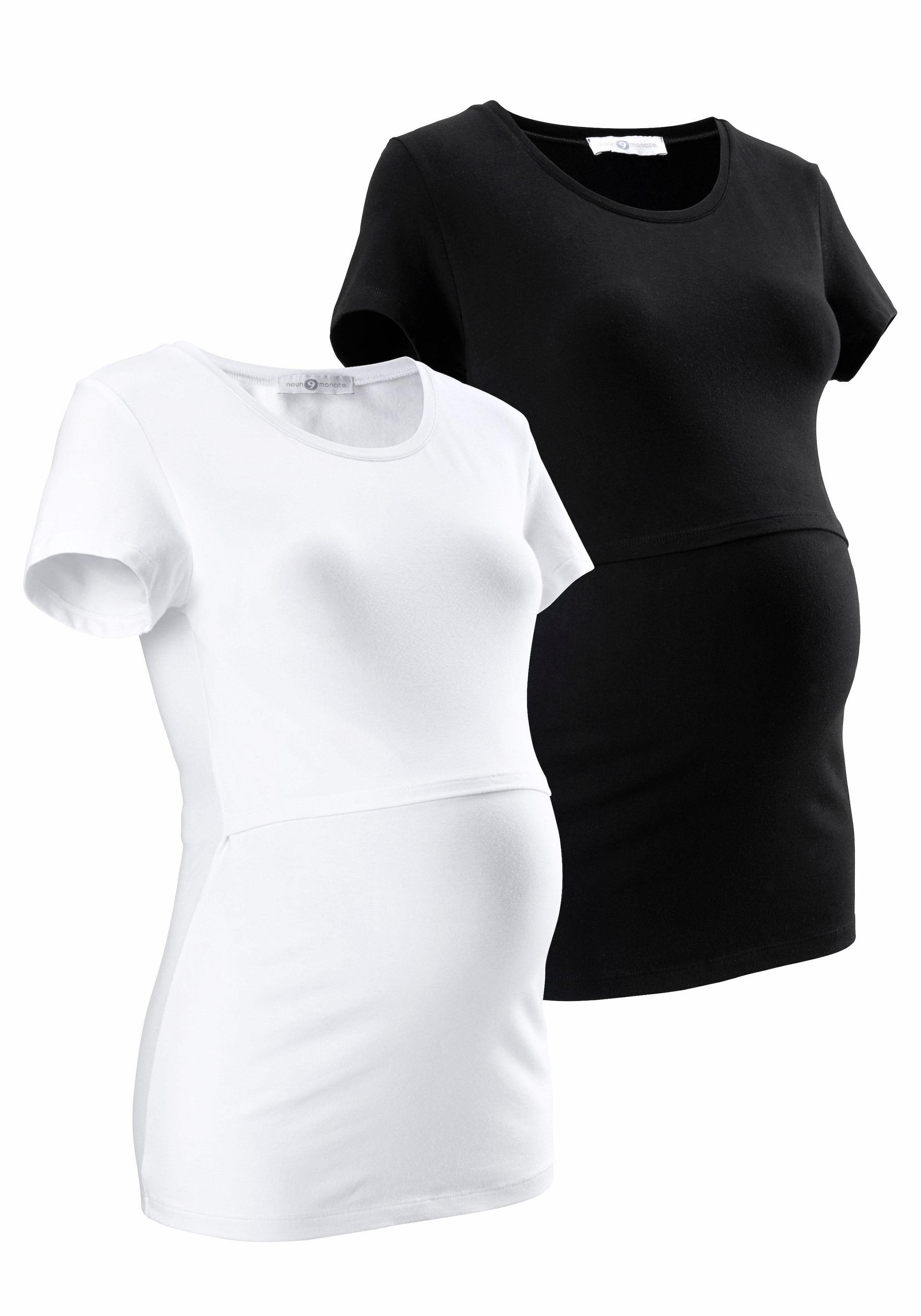 Neun Monate Umstandsshirt », 2er Pack T-Shirts für Schwangerschaft und Stillzeit«, 2 Stk. kurzärmelig,  figurbetonte Passform,  unifarben,  Rundhalsausschnitt