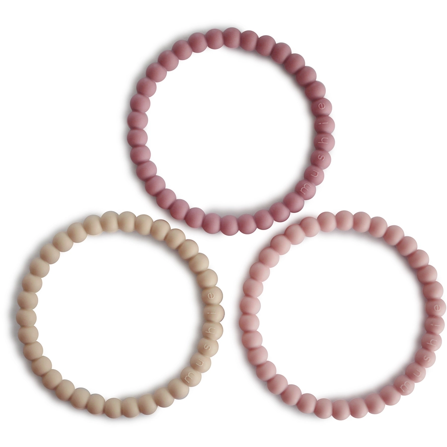 mushie Beißring Perlen-Armband, LinenPeonyPale Pink, 3 Stück
