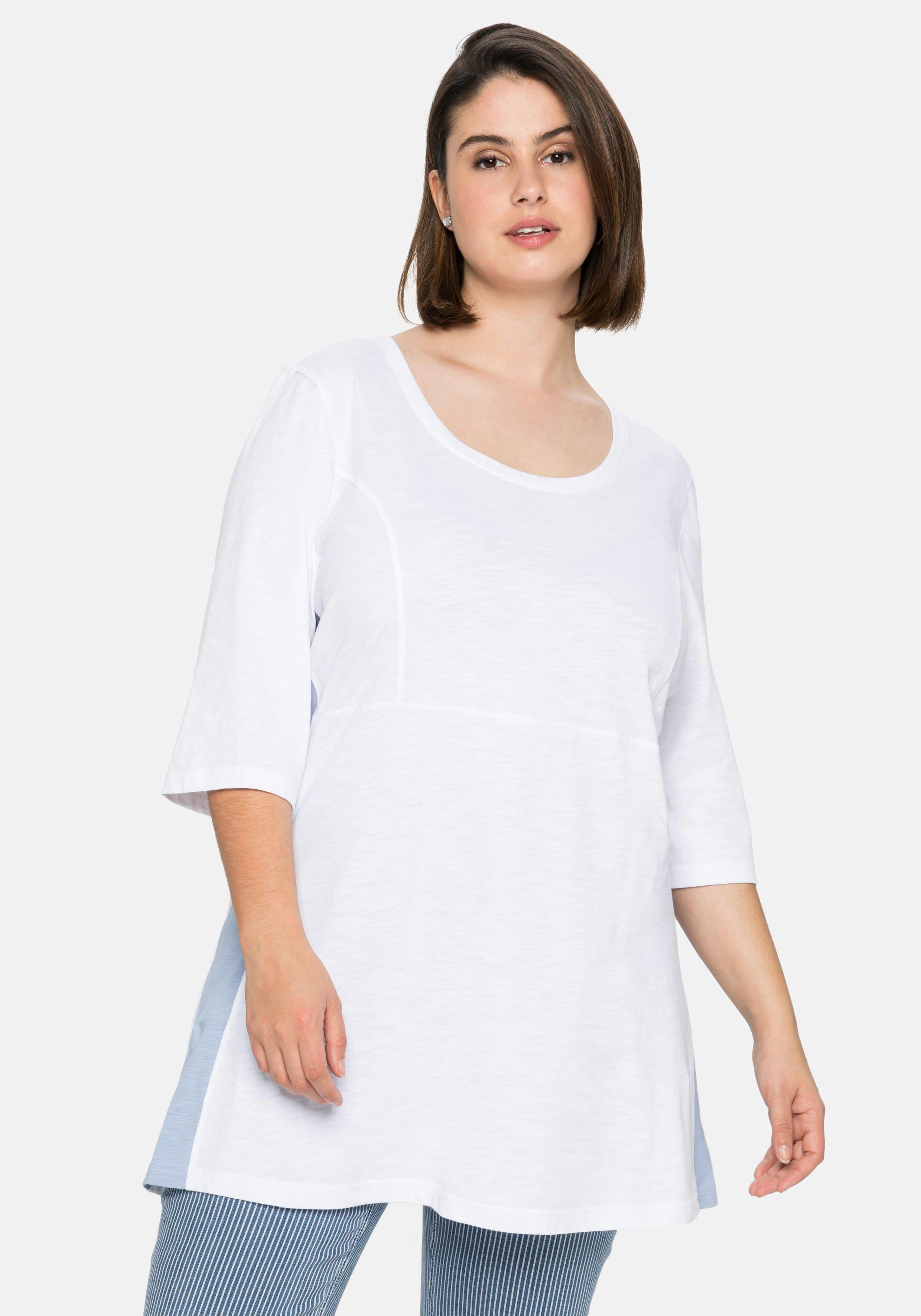 Longshirt mit 3/4-Ärmeln und Kontrasteinsätzen