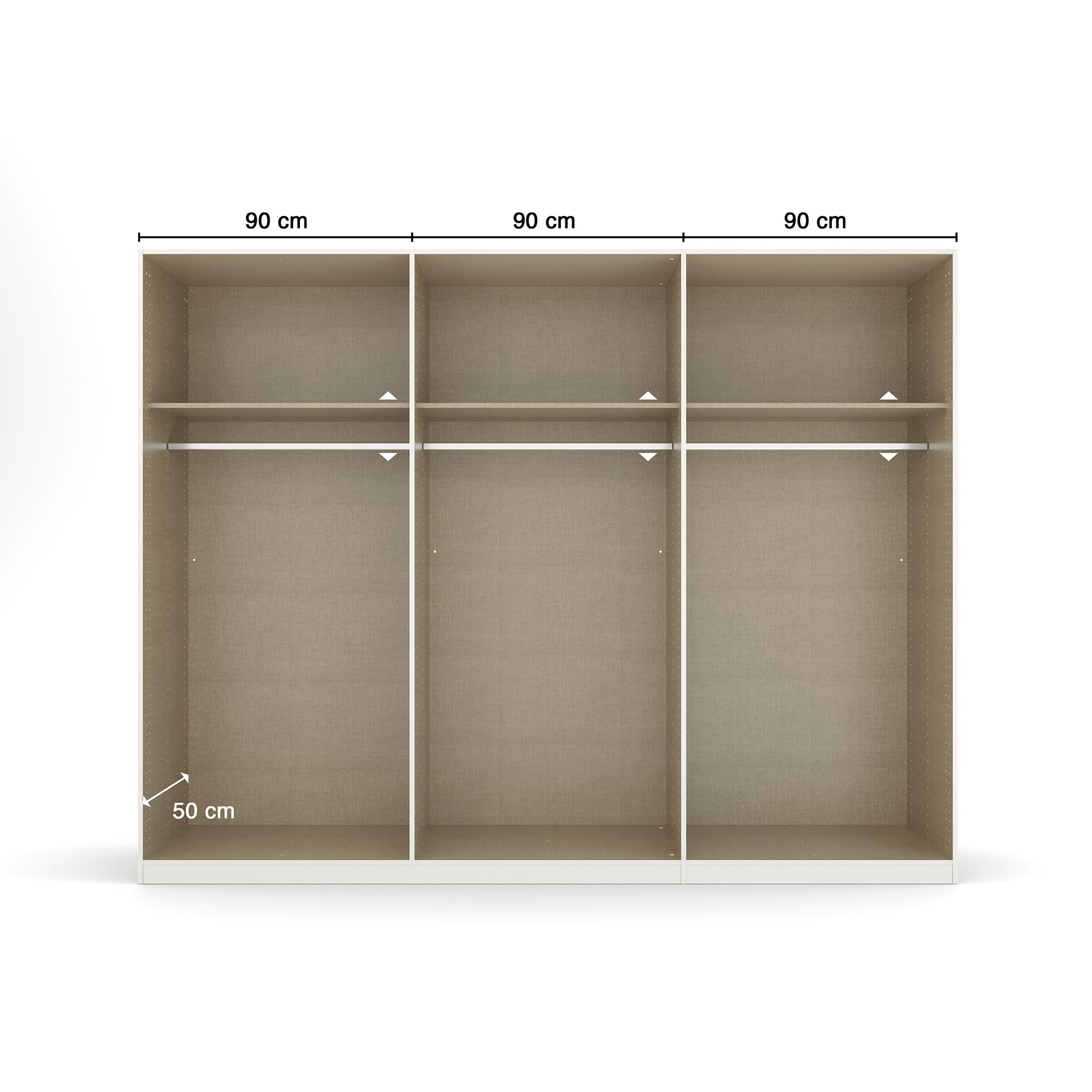Drehtürenschrank - alpinweiß - Ledergriffe - 271 cm