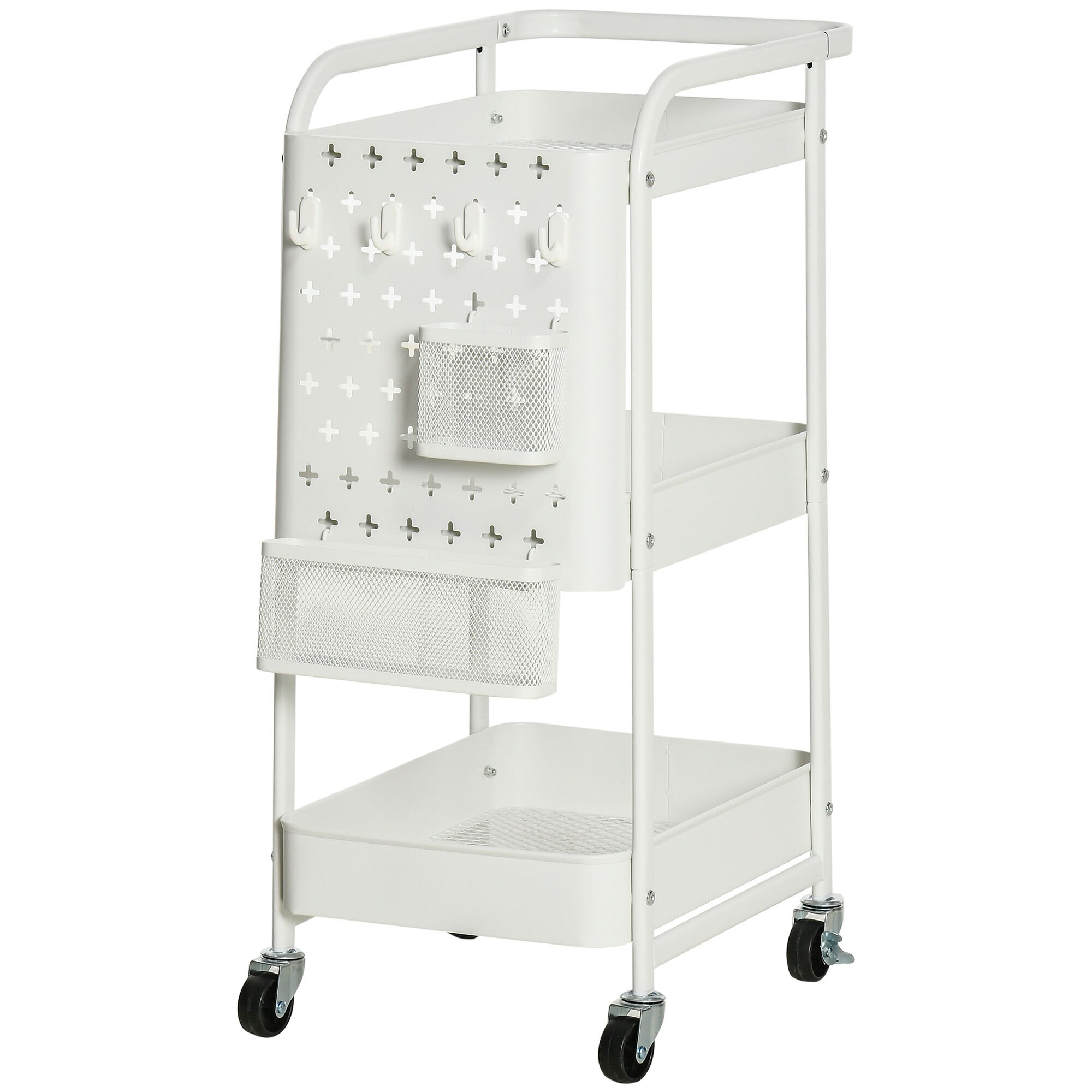 HOMCOM Küchenwagen mit 4 Universalräder weiß 51,5L x 32B x 75,6H cm