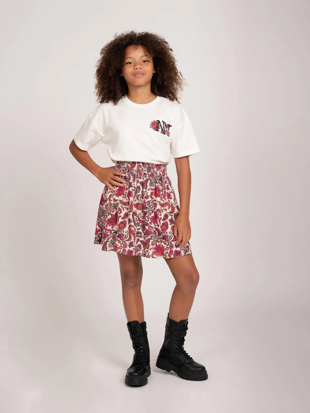 NIK&NIK T-shirt Logo met backprint wit/fuchsia