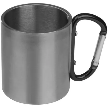 Macma Doppelwandige Tasse aus Edelstahl mit Karabinerhaken / Farbe: silber-schwarz