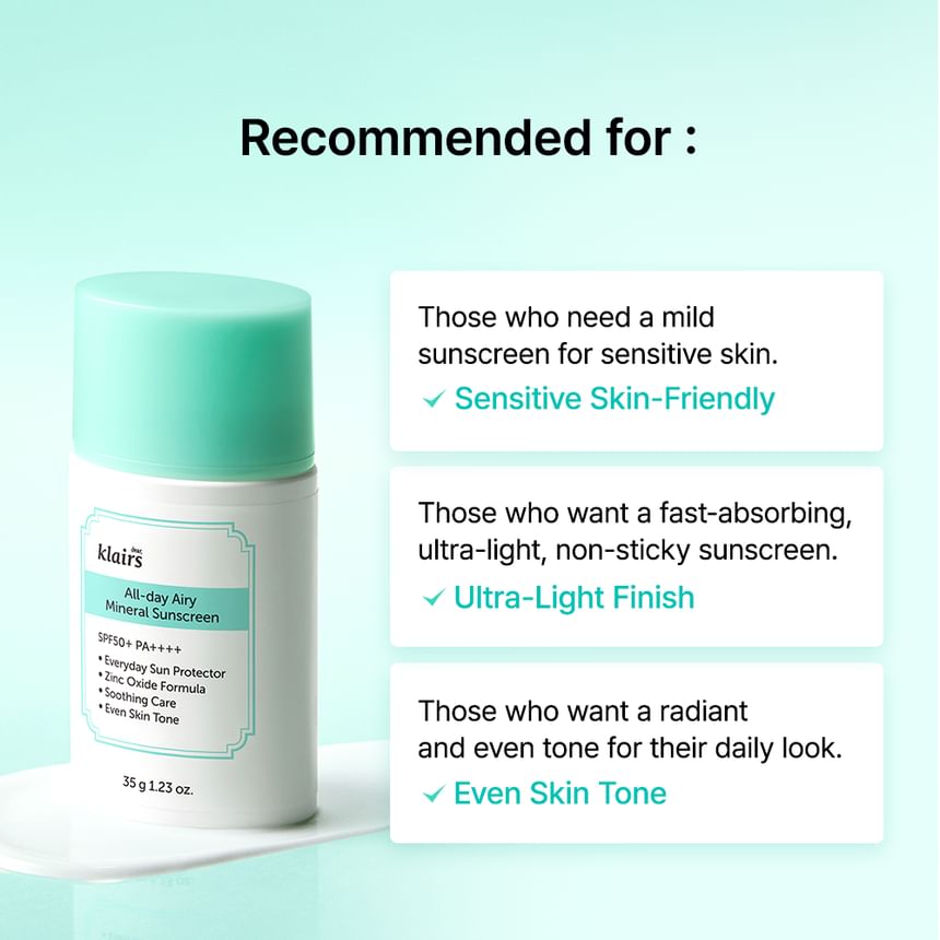 Beste Klairs - All-day Airy Mineral Sunscreen Jumbo