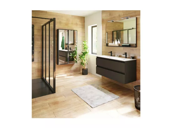 Meuble sous-vasque 120 cm Opale Noir + double-vasque - ANK