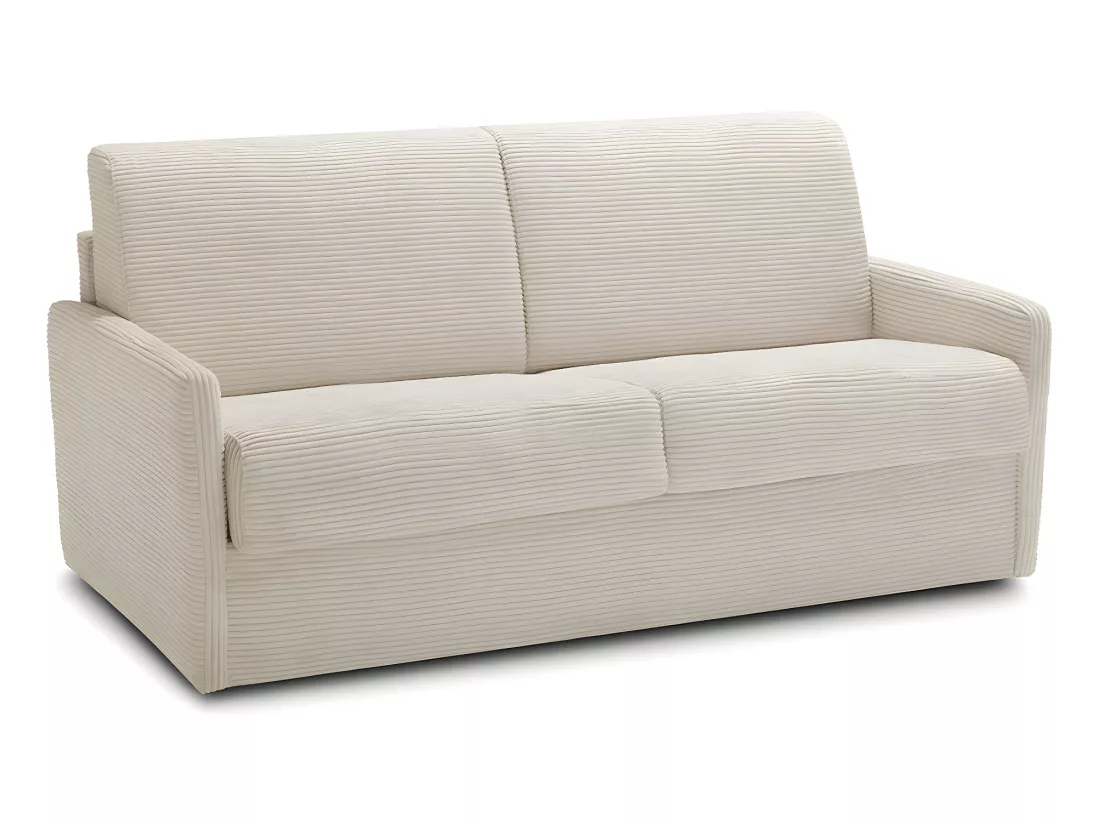 Canapé convertible 3 places en velours côtelé beige - Ouverture express - Couchage quotidien - Matelas HD 140 x 190 - Sienne